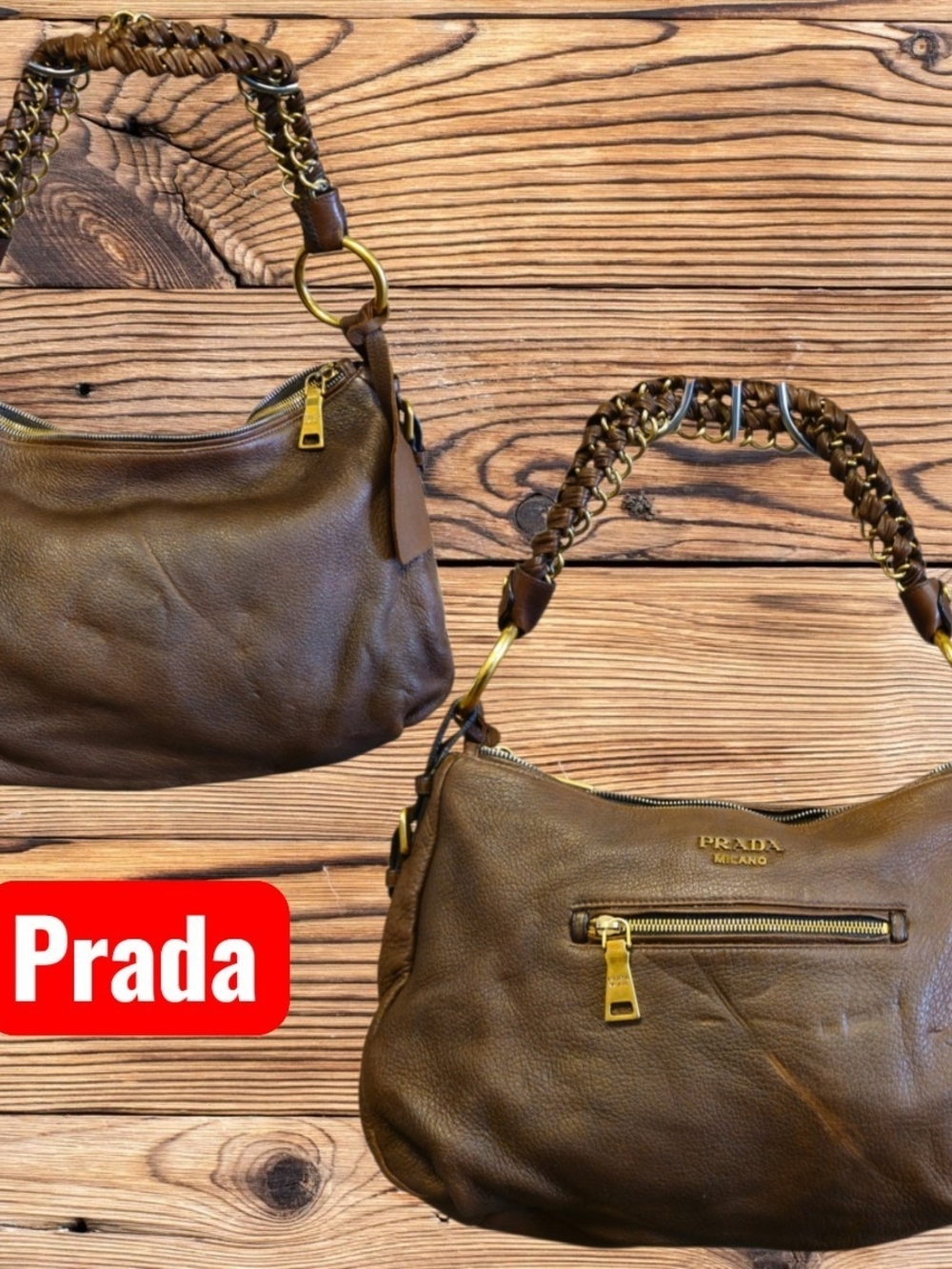 Prada Brown Leather Chain-Handled Shoulder Bag